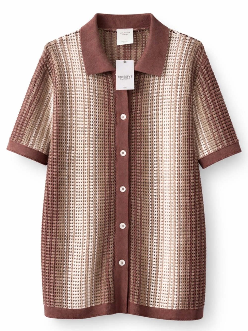 Massive Luxury Men’s Short-Sleeve Button-Down Shirt in Brown & Cream